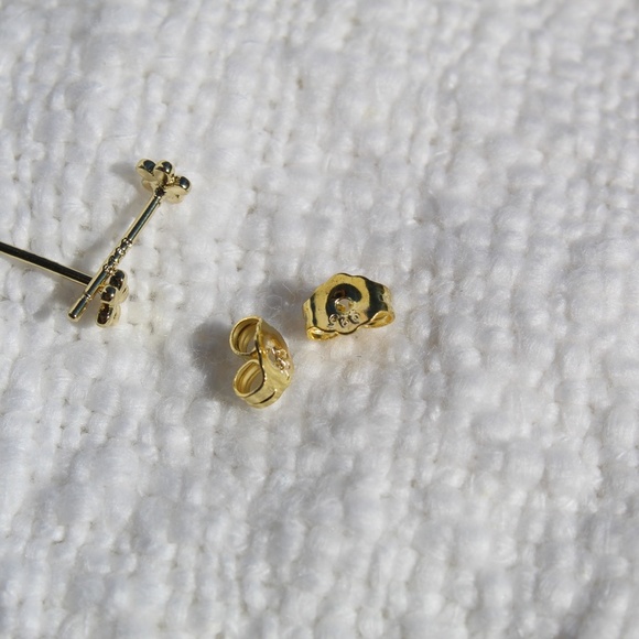 Sterling Silver Dainty Gold Flower Stud Earrings - Picture 8 of 8
